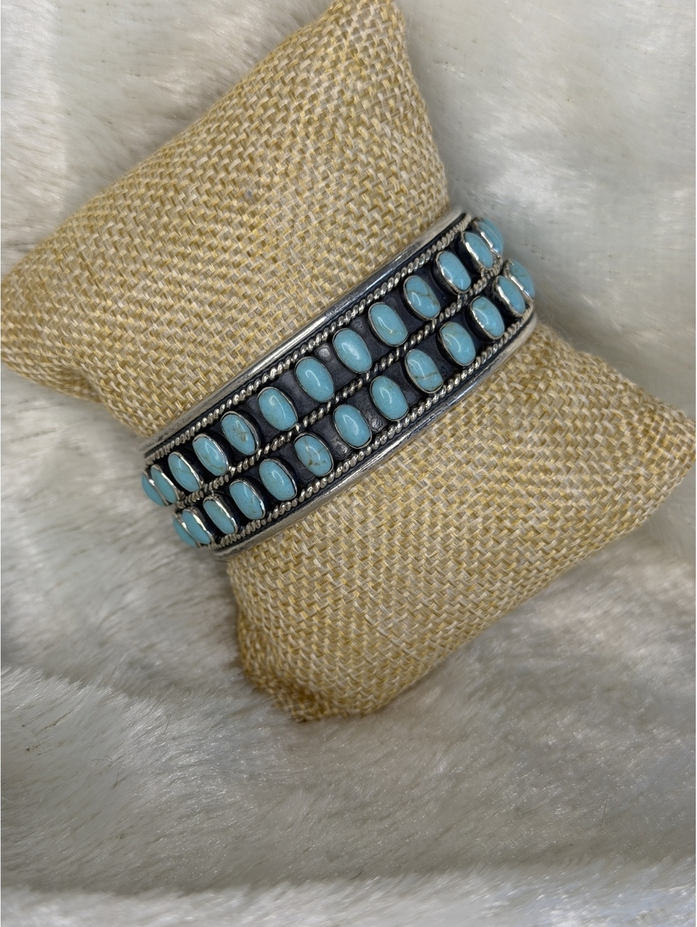 Rare Silpada Sterling Silver Double Row Inlaid Turquoise Stone Wide Cuff B0872